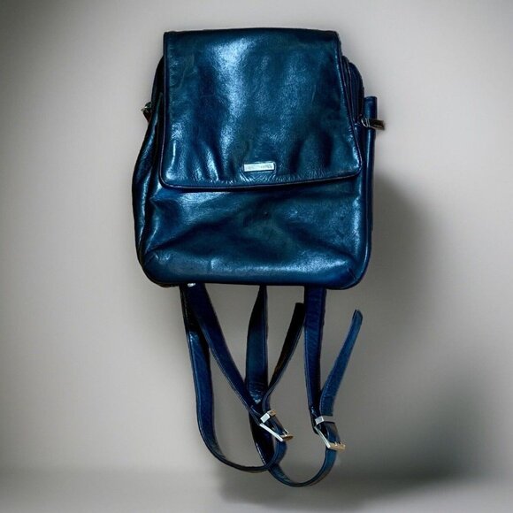 PERLINA Soft Black Leather Travel School Backpack Purse 3 Compartments - Picture 1 of 15